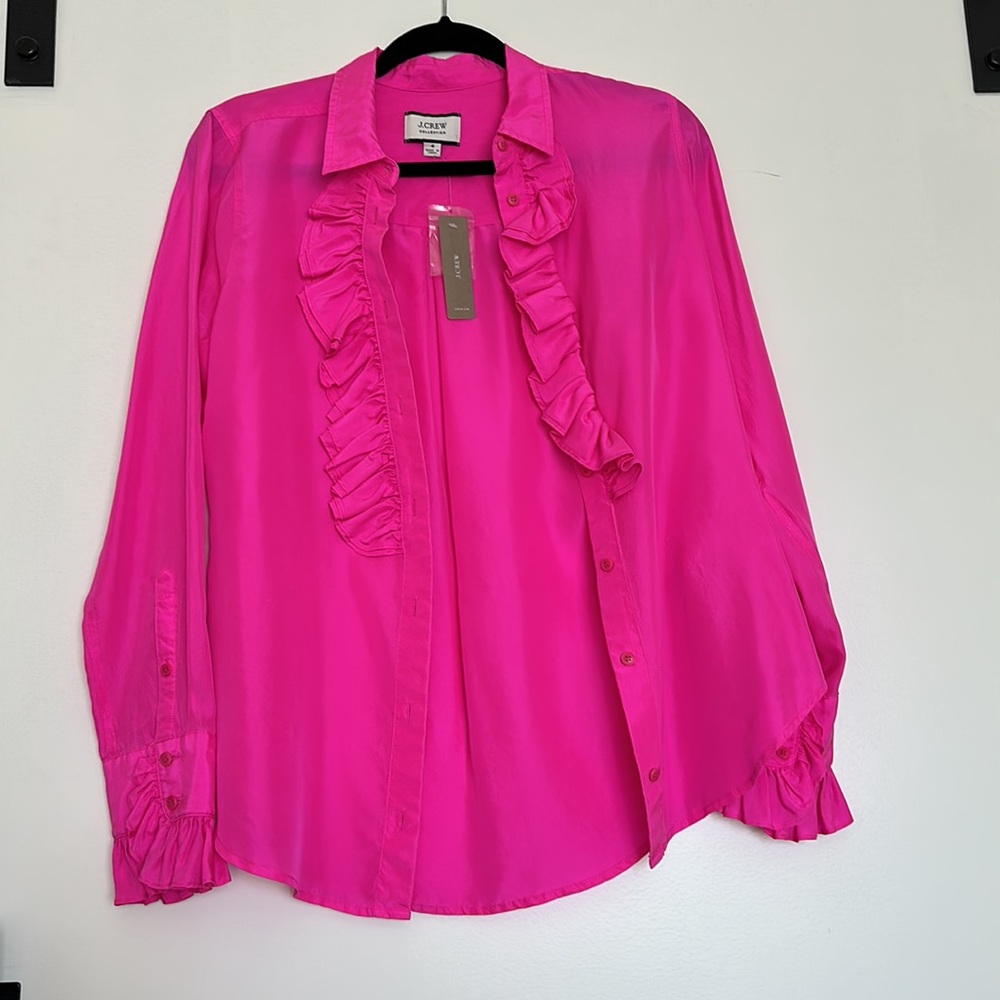 Sz 4 MAGENTA J. CREW COLLECTION RUFFLE SILK BLOUSE